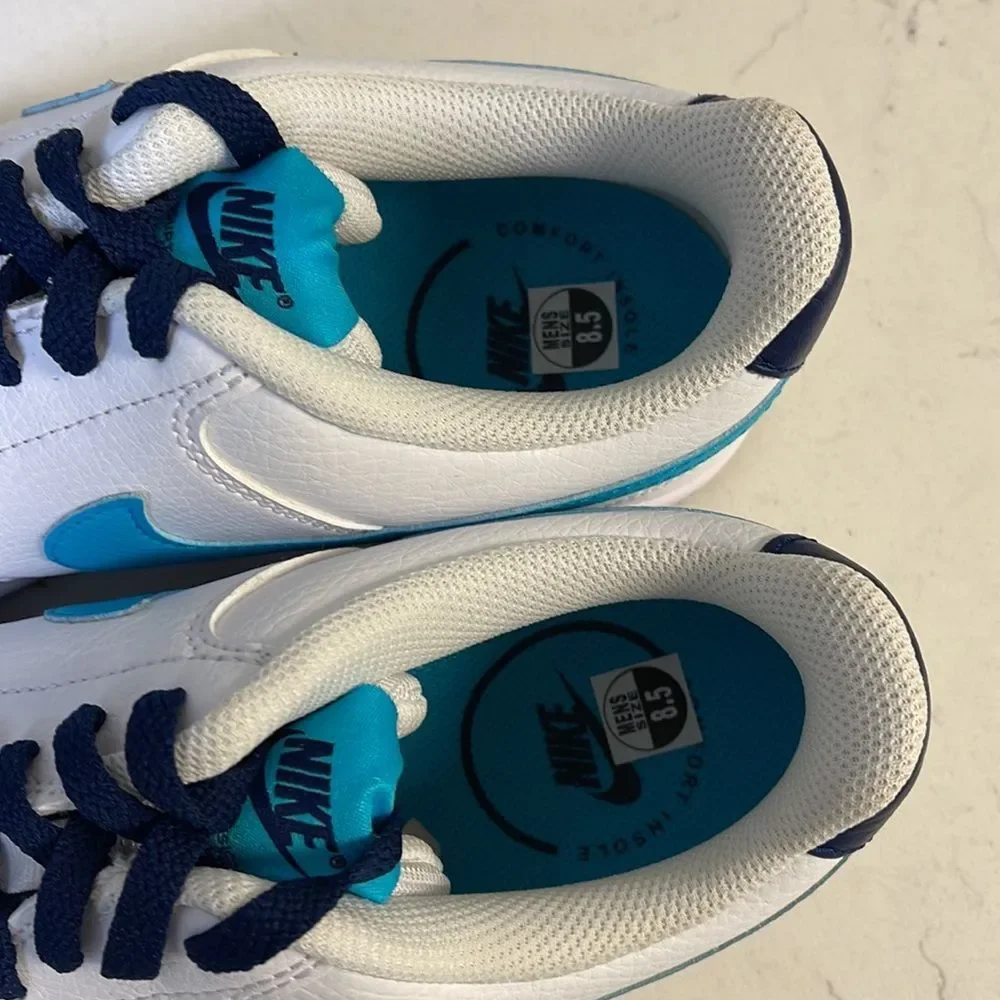 Men's Nike Court Vision Lo White/Turquoise Blue-Blue Void (DM1187 100) Sz 8.5